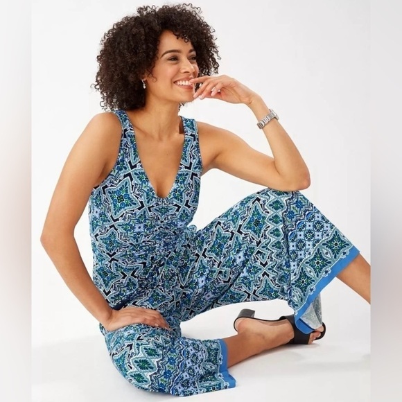 Tommy Bahama Pants - Tommy Bahama Nassau Print Tassel Jumpsuit Rouched Wide Leg Sz XL Stretch Resort